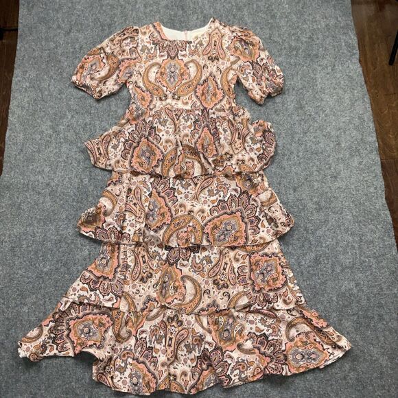 Anthropologie X Kachel Dress Womens Size XS Petite  Pink Paisley Maxi Tiered - Picture 1 of 13